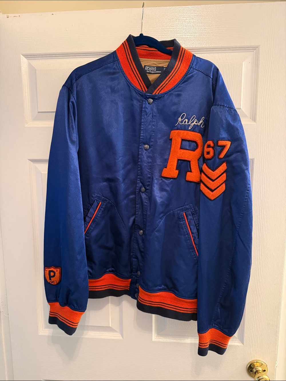 Polo by Ralph Lauren Royal Blue and Orange Varsity Bomber Jacket